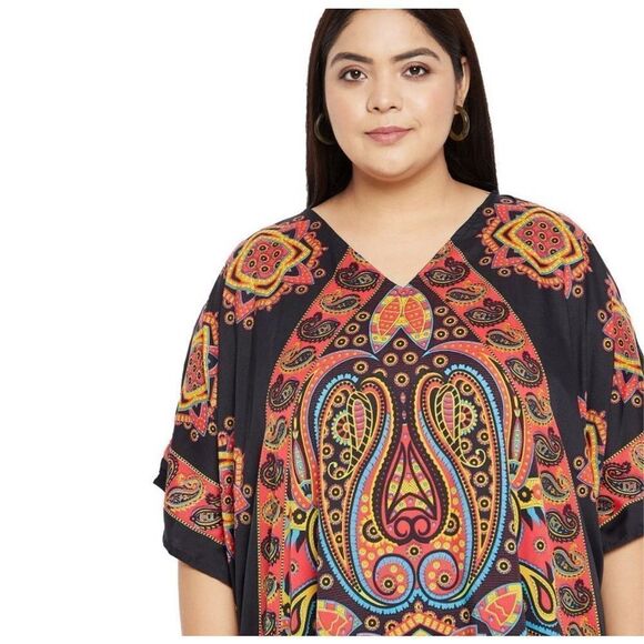 Gypsy Blu orange paisley flowy vacationcore boho kaftan - Picture 2 of 7